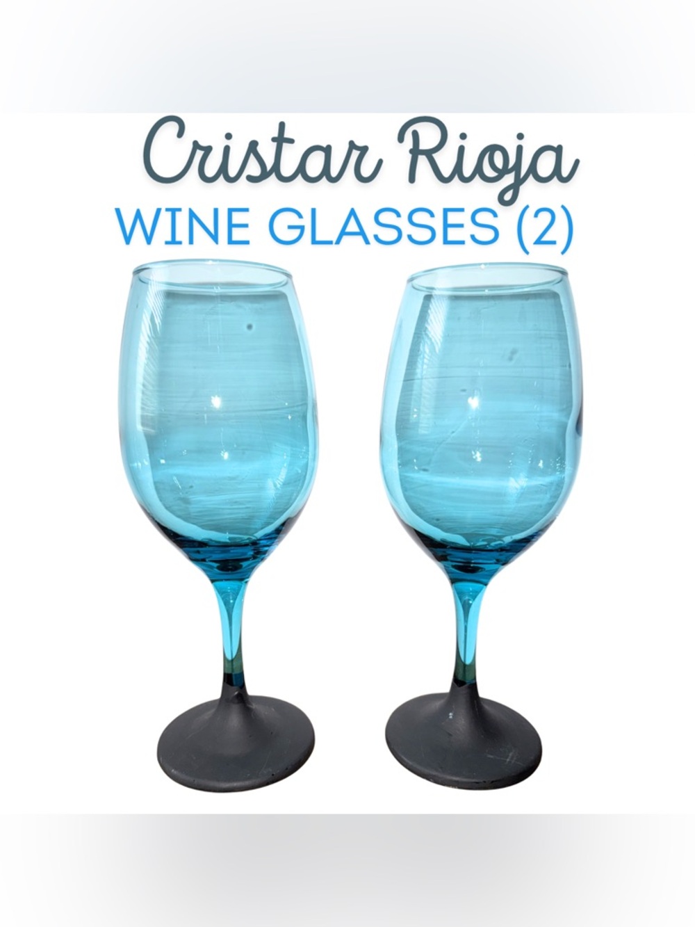 Vintage‎ Cristar Rioja Blue Aquamarine Wine Glasses Set of 2 13 ounces